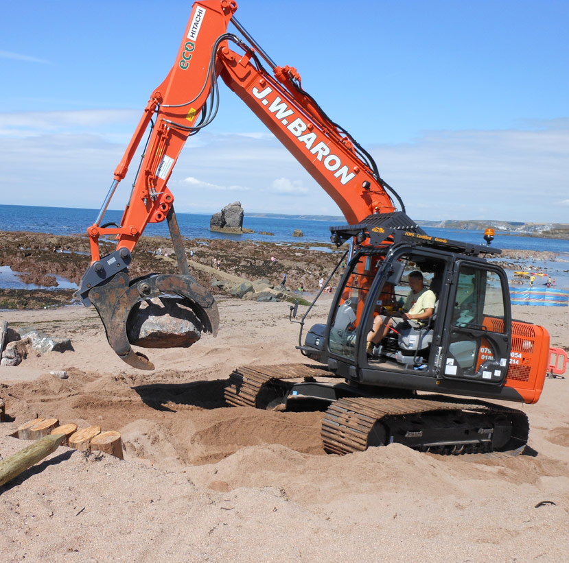 One of J W Baron's Long Reach Excavators undertaking river dredging 