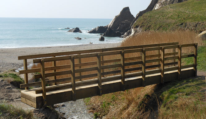 Newly constructed footpath bridge on the South Devon coastline